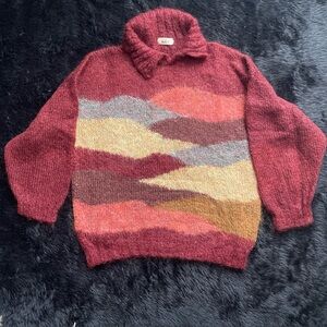 Hand knit unisex mohair sweater, vintage earth tones beautiful pullover